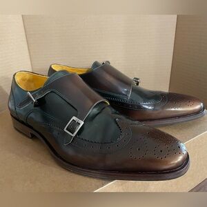 Elegant Brown and Green Men's Monk Butler Strap Oxfords